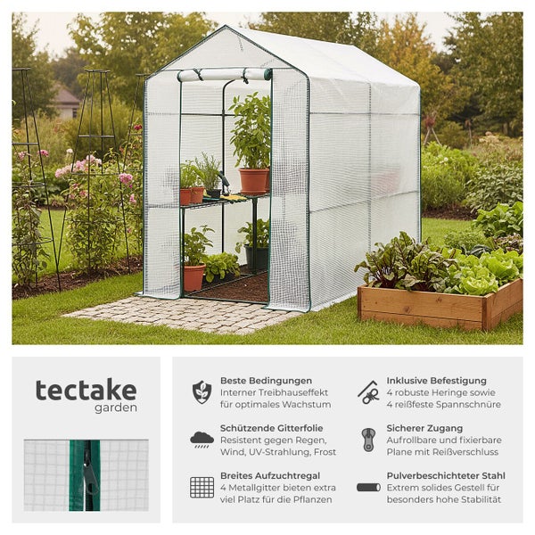 Tectake Garten Gewächshaus mit Regalen und robustem Rahmen für optimales Pflanzenwachstum