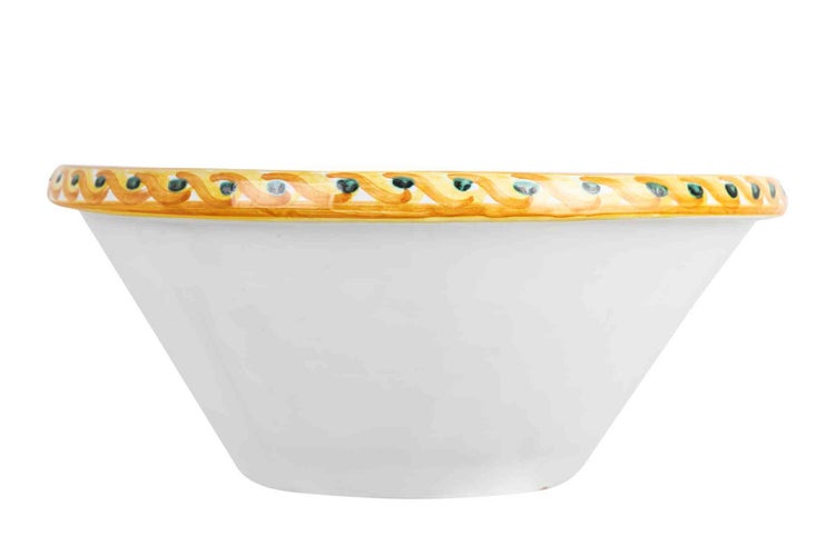 Keramikschale mit Zitronenmotiv und verziertem Rand.