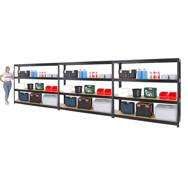PROREGAL Mega Deal 3x Schwerlastregal Dino HxBxT 180 x 200 x 45 cm Fachlast 500 kg Schwarz