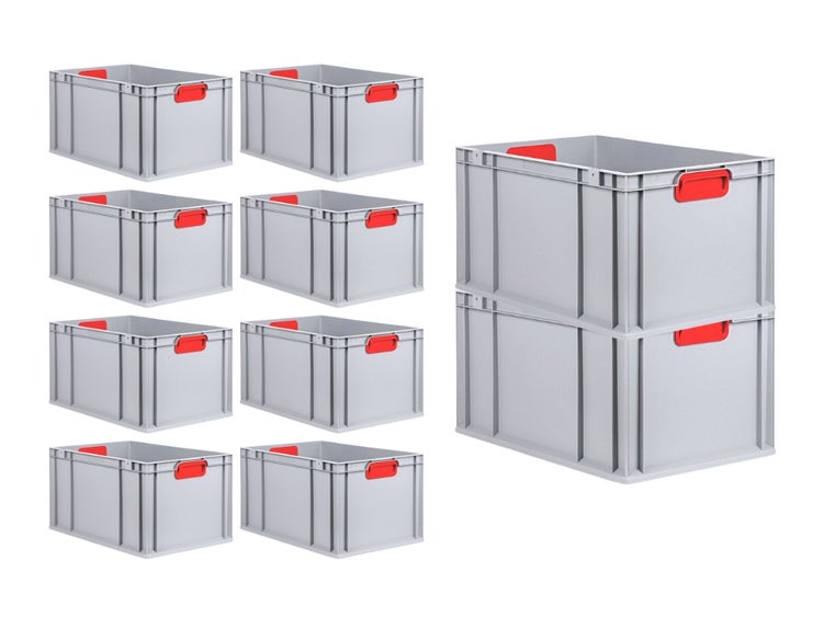 PROREGAL Spar Set 10x Eurobox Nextgen Color HxBxT 32 x 40 x 60 cm 65 Liter Griffe Rot Geschlossen Verstärkter Boden Eurobehälter Transportbox
