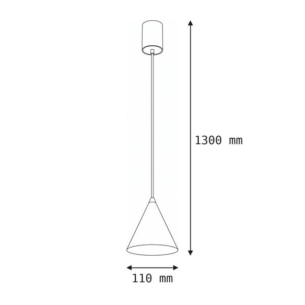 Technische Zeichnung einer Pendelleuchte mit einer Gesamthöhe von 1300 Millimetern und einem Durchmesser von 110 Millimetern.