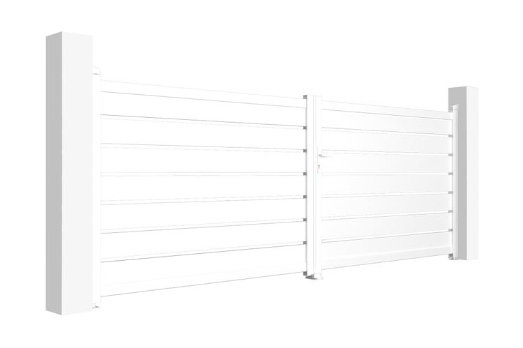 Weißes Gartentor mit Pfosten