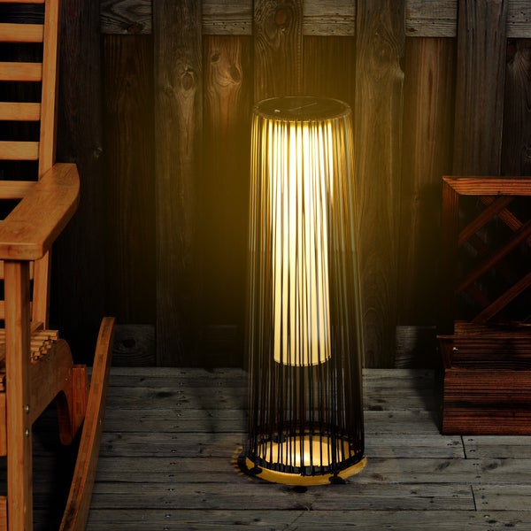 Outsunny Solarlampe, Rattan Solarleuchte, 21,5 x 21,5 x 61 cm, Metall, Braun