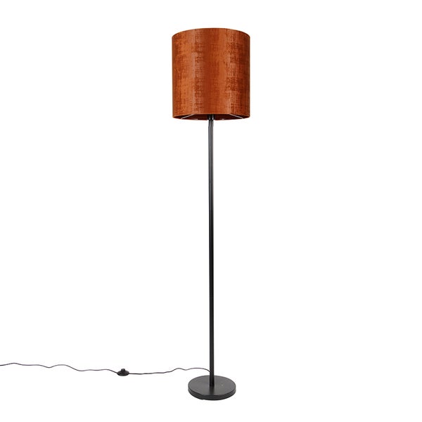 QAZQA - Modern Stehlampe schwarz Veloursschirm orange 40 cm - Simplo I Wohnzimmer I Schlafzimmer - Textil Länglich - LED geeignet E27