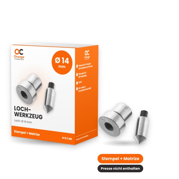 Orange Commerce Lochwerkzeug Stempel und Matrize mit 14 Millimeter Durchmesser aus Stahl für Leder und Kunststoff