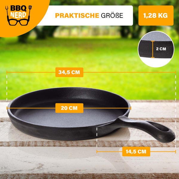 BBQ Nerd Gusseisen Crêpespfanne Ø 19 cm für Pfannkuchen Crêpes Spiegelei | Antihaftpfanne mit exzellenter Wärmeleitung | Crepepfanne für Grill Feuerstelle Herd einschl. Induktion