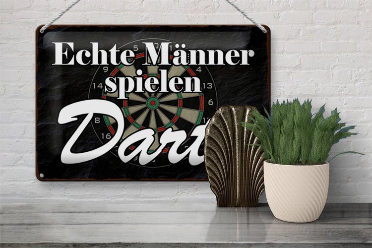 Blechschild Spruch 30x20cm echte Männer spielen Darts