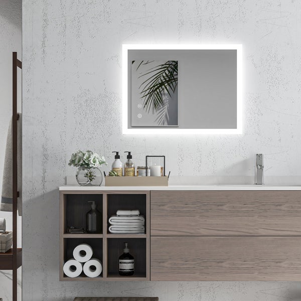 kleankin Badspiegel, Badezimmerspiegel mit LED-Beleuchtung, Lichtspiegel mit Touchschalter, Memory-Funktion, 70 x 50 cm beschlagfreier Wandspiegel mit 3 Lichtfarben, IP44 Wasserdicht