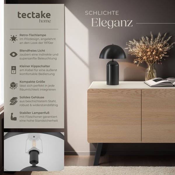 tectake Altea Kleine Retro-Tischlampe Altea, Pilzdesign, 40W 25 x 37 cm schwarz