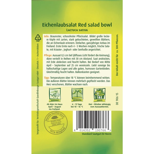Eichenlaub-Salat Red Salad Samen von Quedlinburger SAATGUT