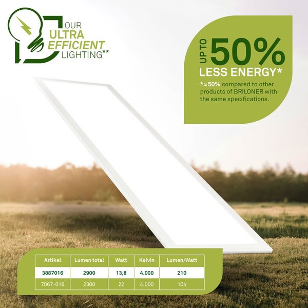 Briloner Lampe mit dem Hinweis bis zu 50 Prozent weniger Energie