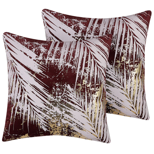 Dekokissen 2er Set CALLA Samtstoff 45 x 45 cm Rot Pflanzenmuster