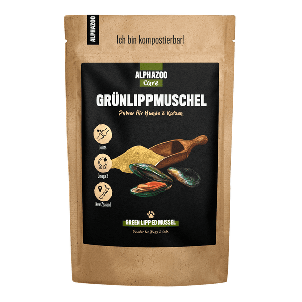 ALPHAZOO Grünlippmuschelpulver 750g für Hunde und Katzen I Vollfett Grünlippmuschel