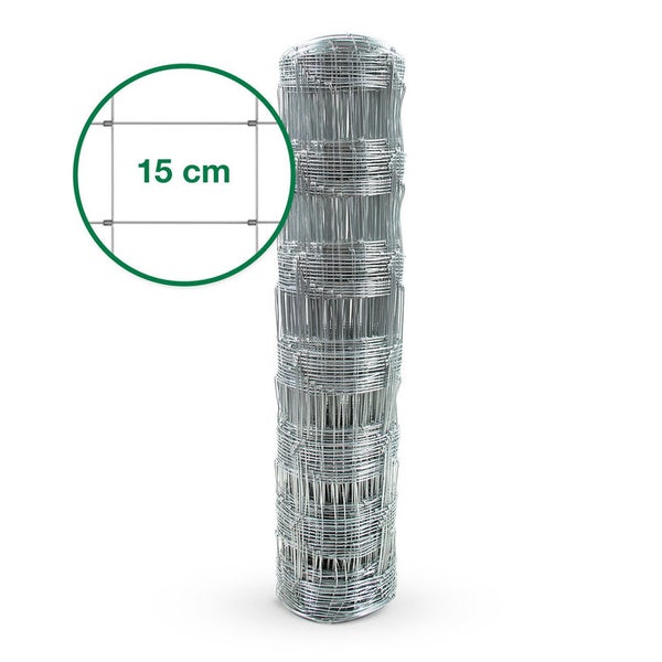 FLOORDIREKT Wildzaun - Verzinkter Weidezaun - Maschenbreite: 15 cm - 1 x 50 m