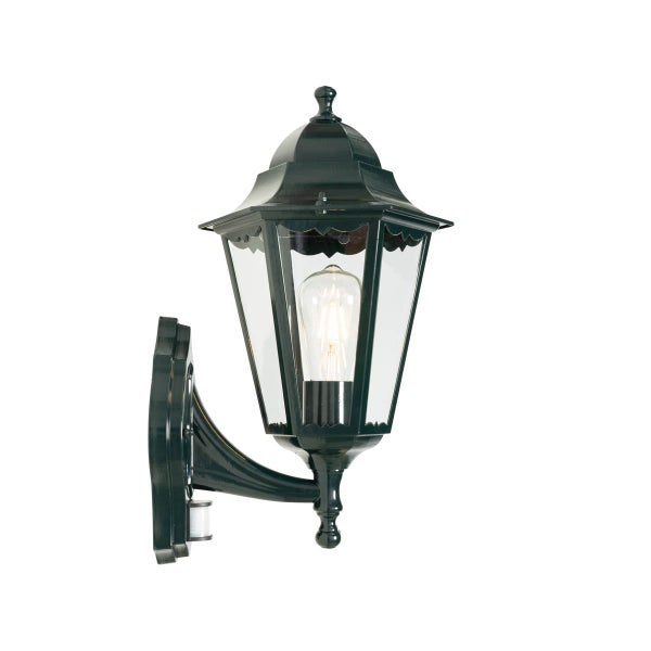 Außenwandleuchte im Laternen-Stil mit Bewegungsmelder, aus Aluminium und Glas, dunkelgrün
