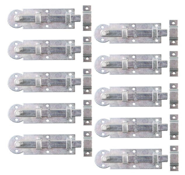 Set von zehn verzinkten Bolzenriegeln für Türen und Tore aus Metall