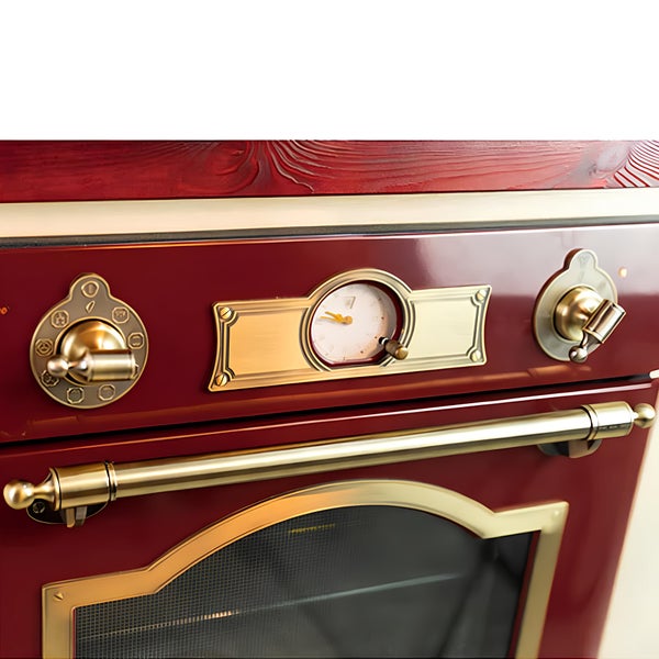 Einbau-Backofen im Retro-Design mit Metall-Applikationen und analoger Temperaturanzeige