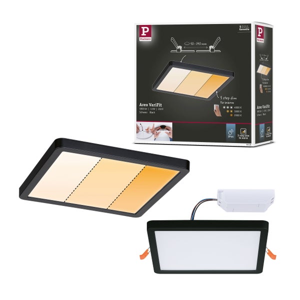 VariFit LED Einbaupanel Dim to Warm Areo IP44 eckig 175x175mm 13W 1200lm 3 Step Dim to warm Schwarz dimmbar