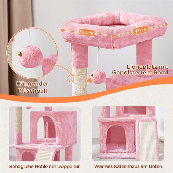 Rosa Katzenbaum mit Liegefläche, Kratzstämmen und Katzenhaus
