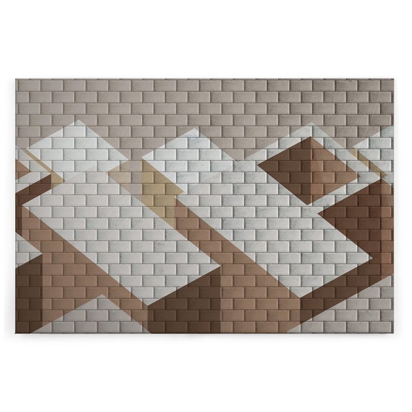 Wandbild mit abstraktem geometrischem Muster auf Ziegelsteinoptik Hintergrund