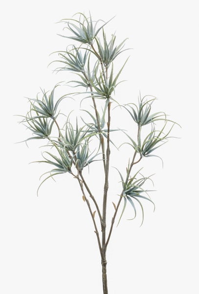 Künstlicher Tillandsien-Zweig mit mehreren spitz zulaufenden Blattbüscheln an einem schlanken Stiel.
