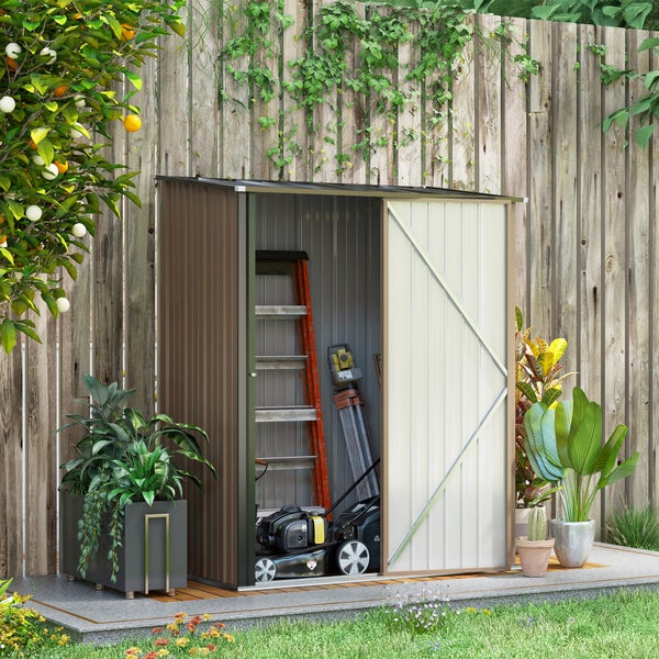 Outsunny Gerätehaus mit Pultdach, Gartenhaus, verzinkt, 1,34 m²,  161,5 x 94,5 x 196 cm, Stahl, Braun