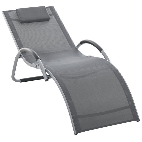 Outsunny Gartenliegen mit Kissen, ergonomisch, 160 x 60 x 65 cm, Aluminium, Texteline, Dunkelgrau
