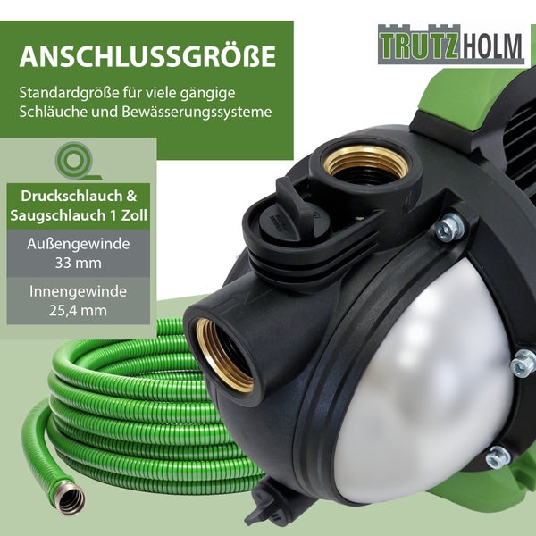 TrutzHolm Gartenpumpe mit Schlauch und Informationen zu Anschlussgrößen