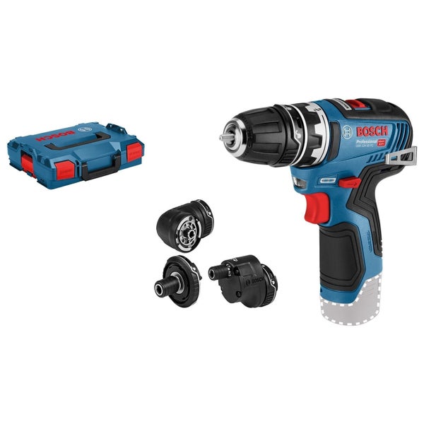 Bosch Professional Akku-Bohrschrauber GSR 12V-35 FC mit FlexiClick-System, drei Aufsätzen und L-BOXX.