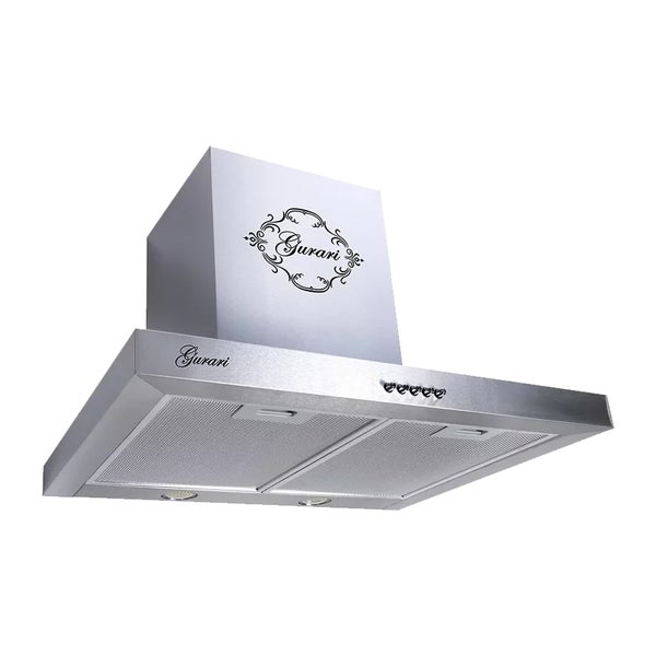 Wandhaube Gurari aus Edelstahl mit Metallfettfiltern und Drucktasten