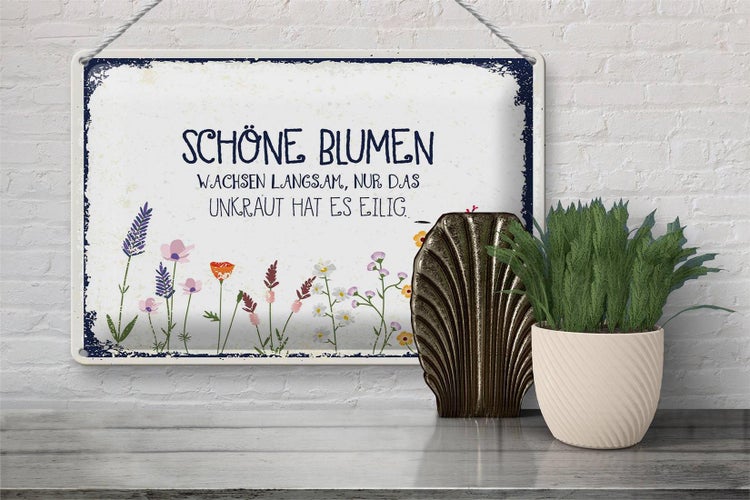 Blechschild Spruch schöne Blumen wachsen langsam 30x20cm