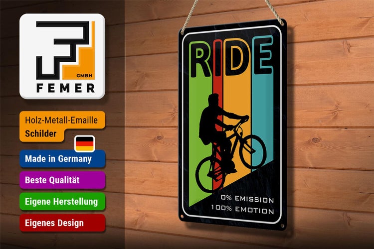 Blechschild Spruch 20x30cm Ride Bike Fahrrad 0% Emission