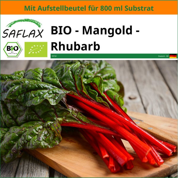 SAFLAX Garden in the bag - BIO - Mangold - Rhubarb - Beta vulgaris subsp. vulgaris - 50 Samen - Mit Anzuchtsubstrat im praktischen, selbst aufstellenden Beutel