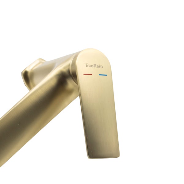 EcoRain 30% Wassersparender Waschtischarmatur Olivia aus Edelstahl RVS 304 und Messing - Universeller Anschluss - Anti-Kratz-Beschichtung - Erhält Wasserdruck - Gebürstetes Gold