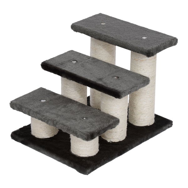 PawHut Tiertreppe Katzentreppe 3 Stufen Hundetreppe Treppe für Katze und Hunde Plüsch Dunkelgrau 45 x 35 x 34 cm