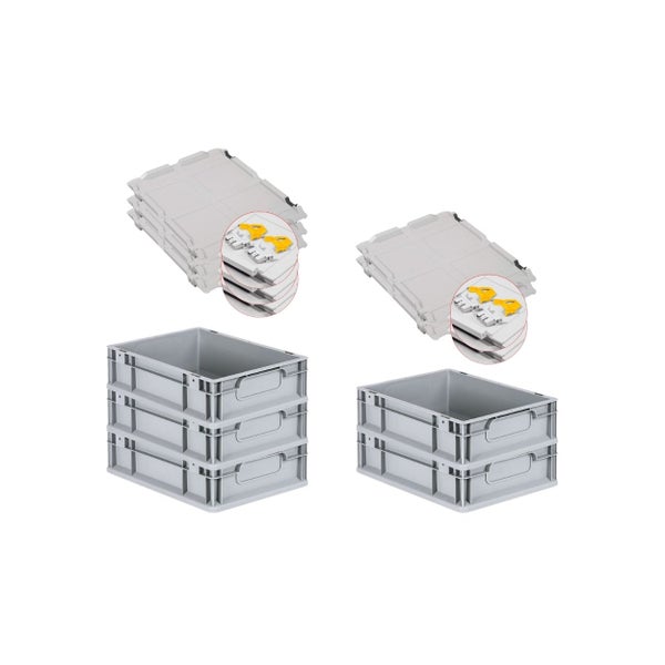 PROREGAL Spar Set 5x Eurobox Nextgen Economy Mit Scharnierdeckel & Gelben Schiebeschnappverschlüsse Griffe Geschlossen HxBxT 12 x 30 x 40 cm 11 Liter