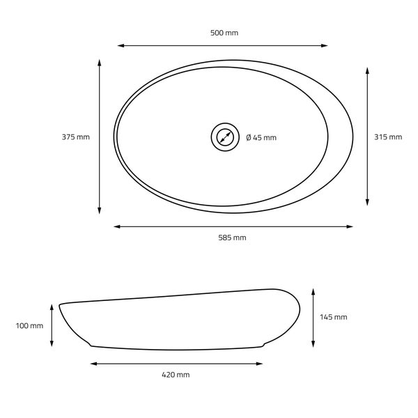 ML-Design Waschbecken Keramik Schwarz matt 58,5x37,5x14,5 cm mit Ablaufgarnitur, Kieselstein Form, Ovale Aufsatzwaschbecken, Moderne Waschtisch, Waschschale Waschplatz Handwaschbecken, für Badezimmer