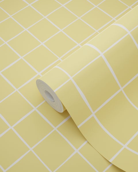 Rolle gelbe Tapete mit weißem Karomuster