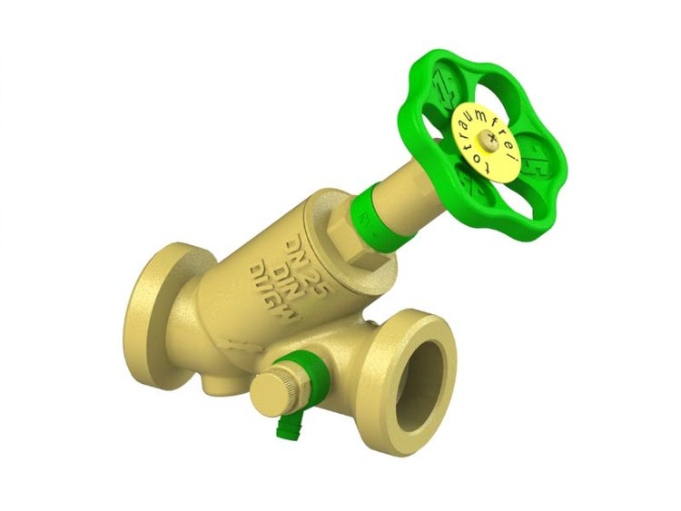 Freistromventil aus Messing mit Handrad, Rückflussverhinderer und Entleerungsventil, Nennweite 25, zertifiziert.