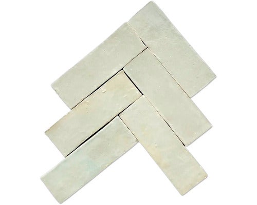 Handgefertigte Fliese Zellige Bejmat 15 vert clair 5x15cm glänzend