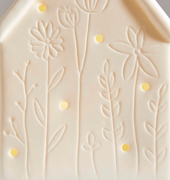 FRANK FLECHTWAREN | LED-Haus Blumenwiese, 2er Set, PORZELLAN, KUNSTSTOFF, 7,8 x 6,3 x 13 cm, 9,5 x 4 x 15,5 cm