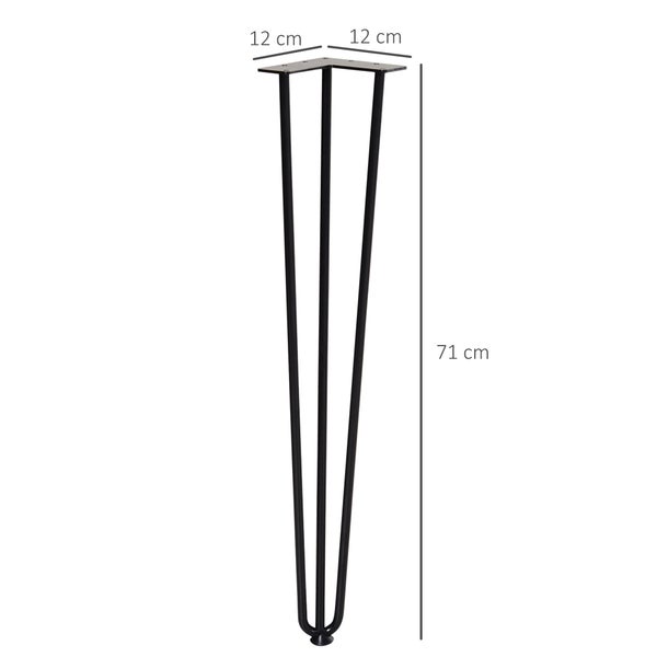 HOMCOM Tischbeine, 4er-Set Tischfüße, Möbelfüße aus Stahl Tischgestell mit Gabel-Design für Couchtisch, Esstisch, Schwarz, 12 x 12 x 72 cm