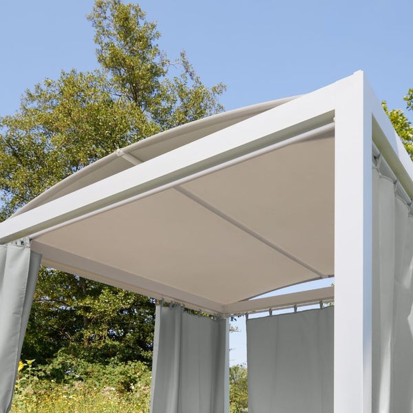Home Deluxe - Sonnenliege - LYON inkl. Abdeckung, Maße: ca. 208 x 188 x 207 cm, FARBE: Weiß, Loungebett für 2 Personen, inkl. Vorhänge und Sonnendach I Gartenliege Doppelliege Gartenliege