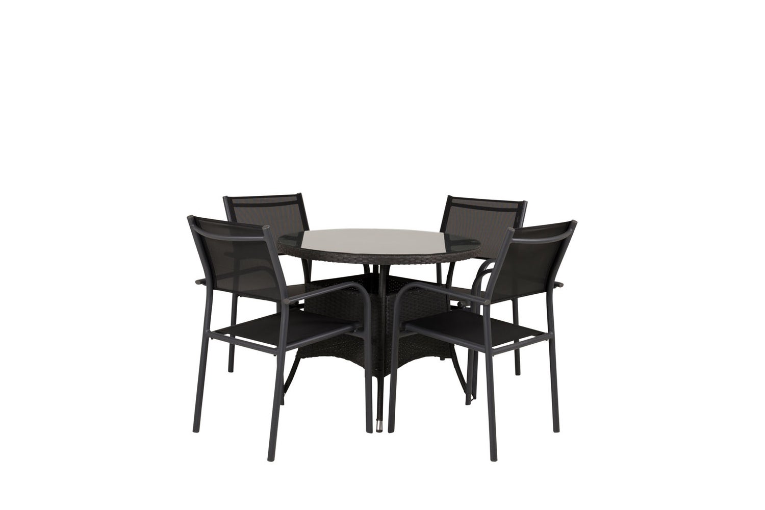 Volta Gartenset Tisch Ø90cm und 4 Stühle Santorini schwarz.