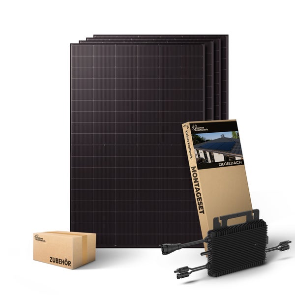 Solaranlage Komplettset mit Solarmodulen, Wechselrichter, Montageset für Ziegeldach und Zubehör von Kleines Kraftwerk