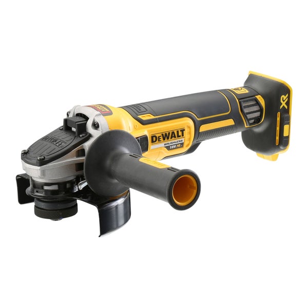 DeWalt Akku-Winkelschleifer 18 Volt XR Brushless mit verstellbarer Schutzhaube und Seitengriff.