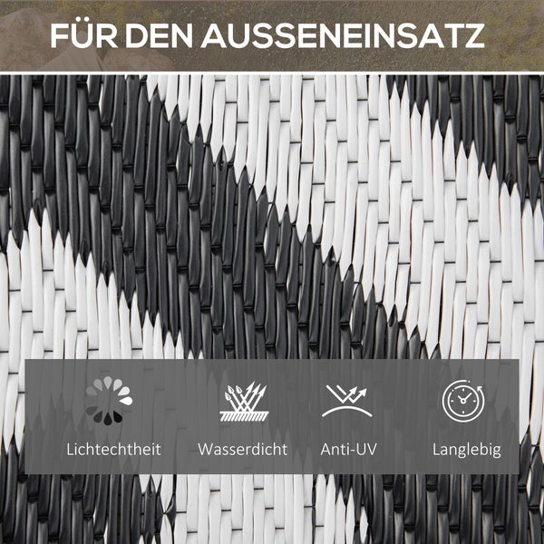 Outsunny Outdoor-Teppich, Kunststoffteppich mit Doppelseitigem Design, Wasserabweisender Balkonteppich, für Terrasse, Camping, Schwarz+Weiß, 152 x 243 cm
