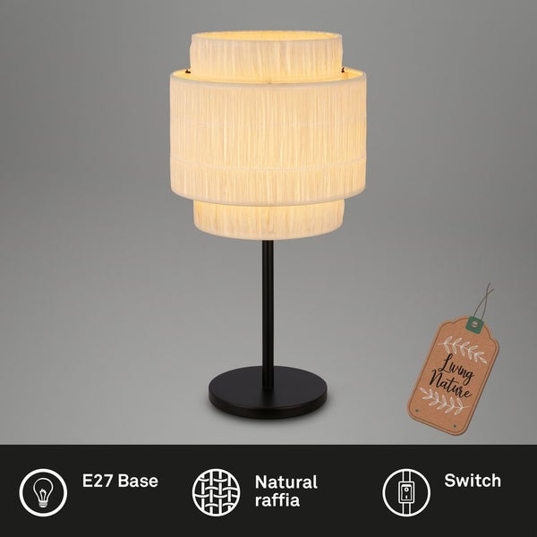Briloner Papper Tischlampe, Bastschirm, Kabelschalter, Boho-Stil, E27 Fassung, Natur, Ø25 x 49,5 cm