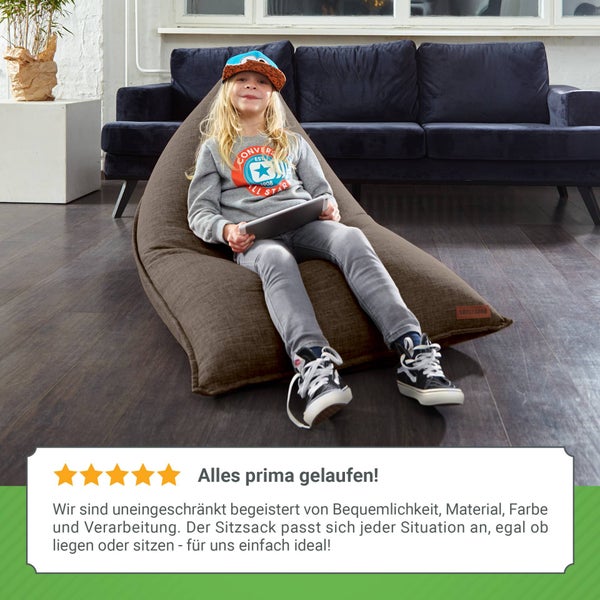 Green Bean Sitzsack Triangle 150x100x100cm mit 220 Liter EPS-Perlen Füllung - Kuschelig Weich Waschbar - Drinnen Stoff Bodenkissen Liegekissen Sitzkissen - Braun