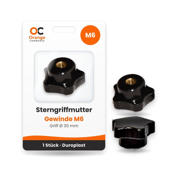 Orange Commerce Sterngriffmutter M6 aus Duroplast mit 30 Millimeter Griffdurchmesser in der Blisterverpackung